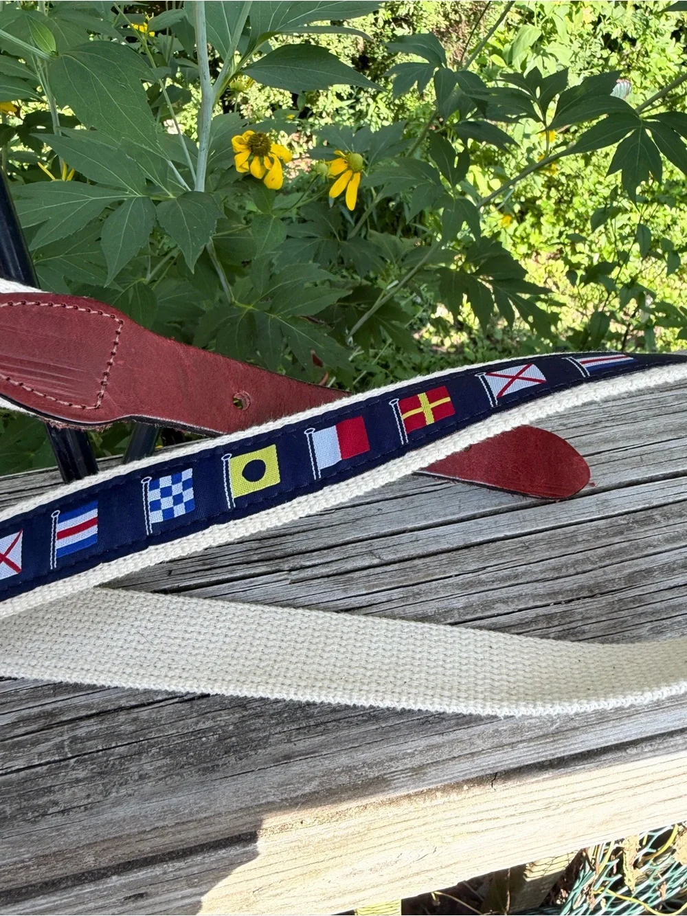Men’s Nautical Flag Belt Canvas +Leather 42 D Ring Brickman’s Martha’s Vineyard